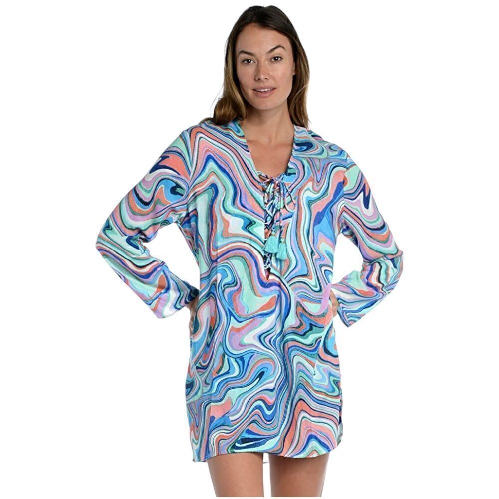 New LA BLANCA Crystal Cove V-Neck Tunic CoverUp Mini Dress Women Size Medium